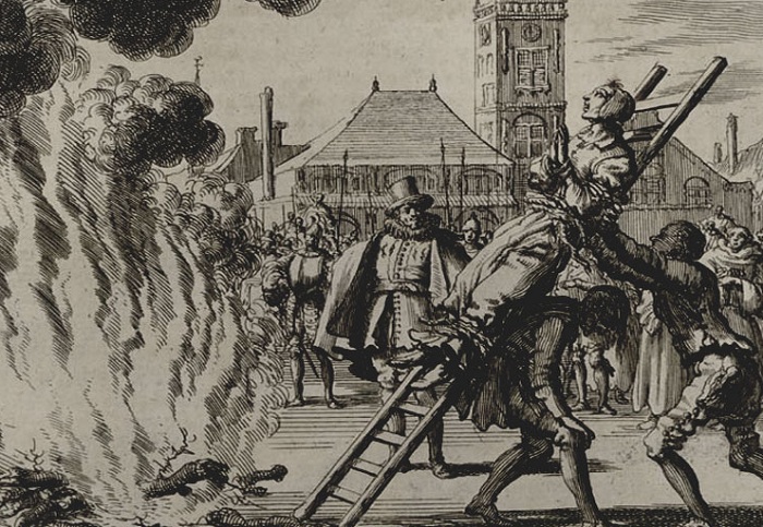 Гравюра 1571 года. Сожжение ведьмы.