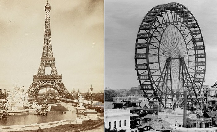 Эйфелева башня и колесо обозрения – «визитные карточки» Всемирных выставок в Париже и Чикаго.