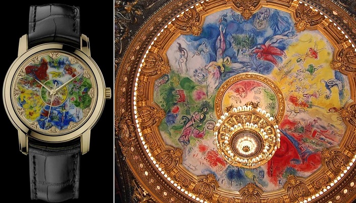 Часы Vacheron Constantin с циферблатом и потолочная роспись парижской Оперы Марка Шагала.