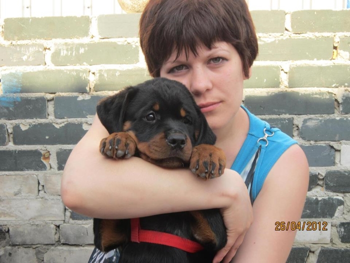 Юлия Бучин и ее собака Кира, когда она была еще щенком. | Фото: cemicvet.mediasole.ru.