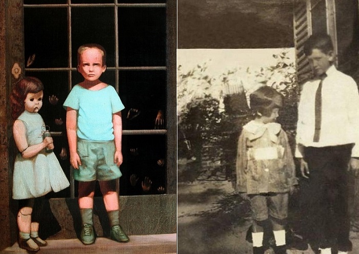 Слева: картина Билла Стоунхема, справа: художник, изображенный в 5-летнем возрасте.