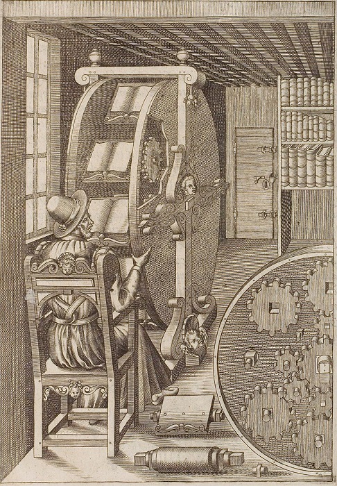 Книжное колесо. Иллюстрация из Leiversity et artifiose, 1588 году. | Фото: pikabu.ru.