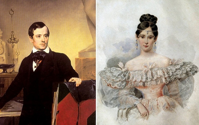 Слева: А. П. Брюллов, справа: портрет Н. Н. Пушкиной.