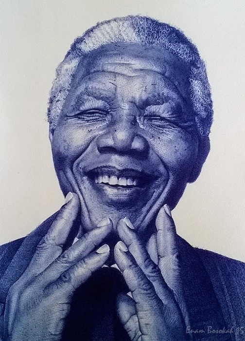 Портрет Нельсона Манделы. Шариковая ручка.