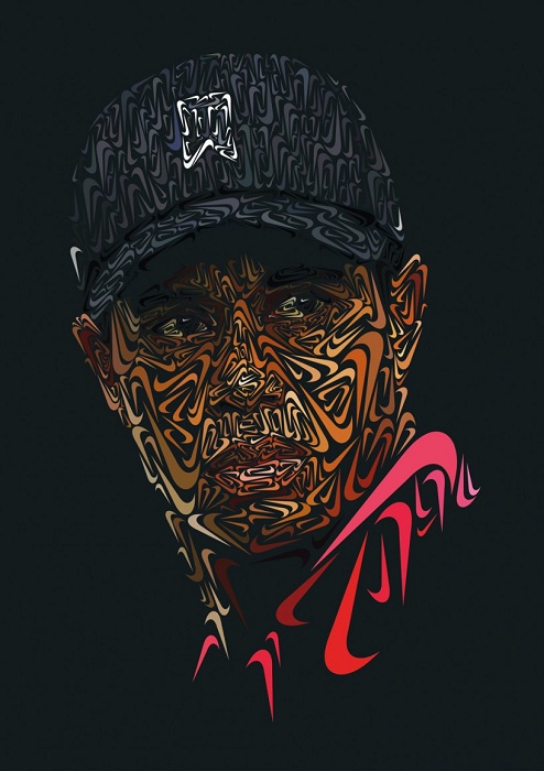 Креативное изображение Тайгера Вудса (Tiger Woods) - известного гольфиста.