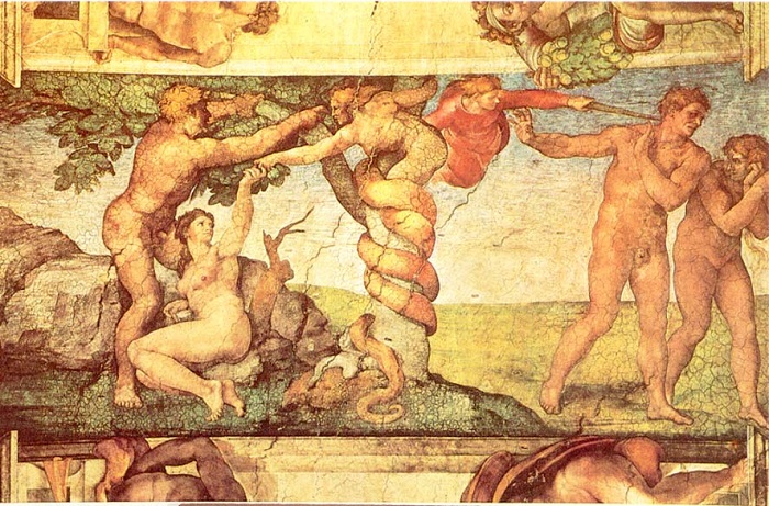 Сцена грехопадения и изгнания из Рая Адама и Евы. | Фото: cultcalend.ru.
