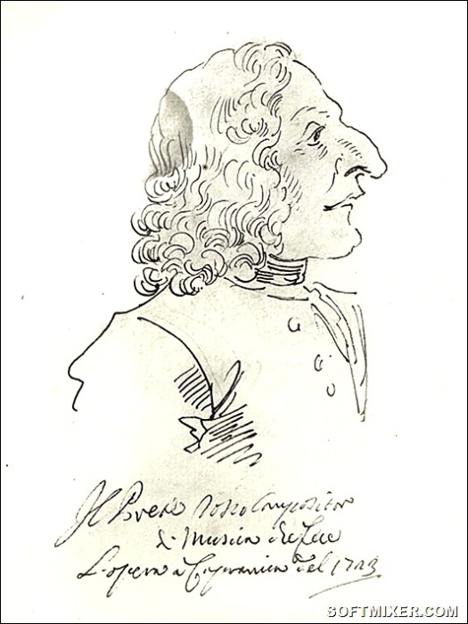 Карикатура на Вивальди — «Рыжий священник». Пьер Леоне Гецци, 1723 год. | Фото: storyfiles.blogspot.com.