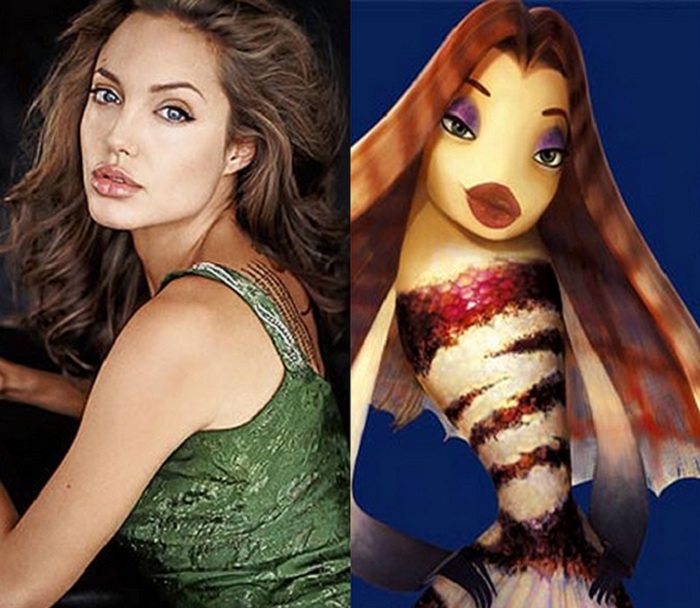 Актриса Angelina Jolie и очень похожая на нее рыбка Лола из м/ф «Подводная братва». | Фото: elle.ru.