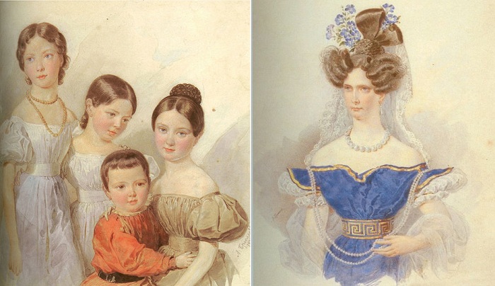 Слева: Портрет детей Ф. Ф. Шуберта (1835) , справа: Императрица Александра Федоровна (1830-е). | Фото: liveinternet.ru.