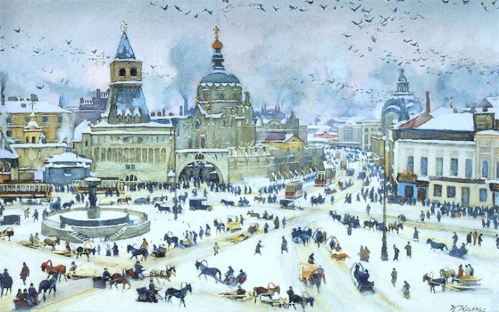 Лубянская площадь зимой. Константин Юон, 1905 год.