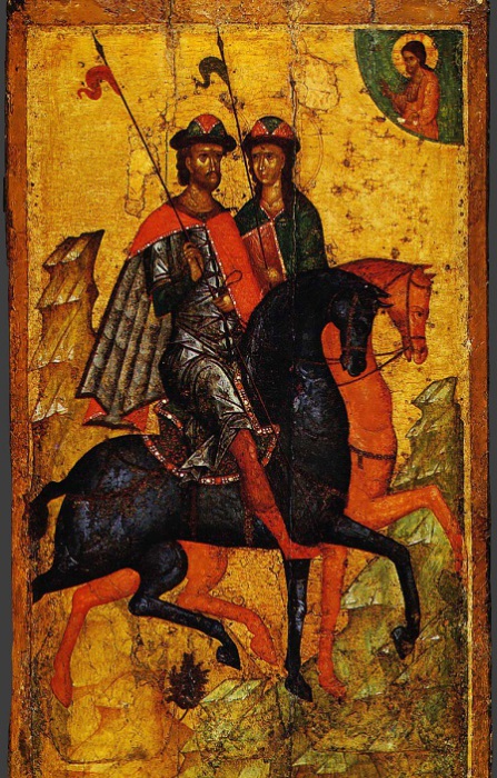 Святые Борис и Глеб на конях, середина XIV века. | Фото: uspensk.ru.
