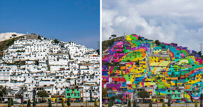 Мексиканский город полностью раскрасили уличные художники.