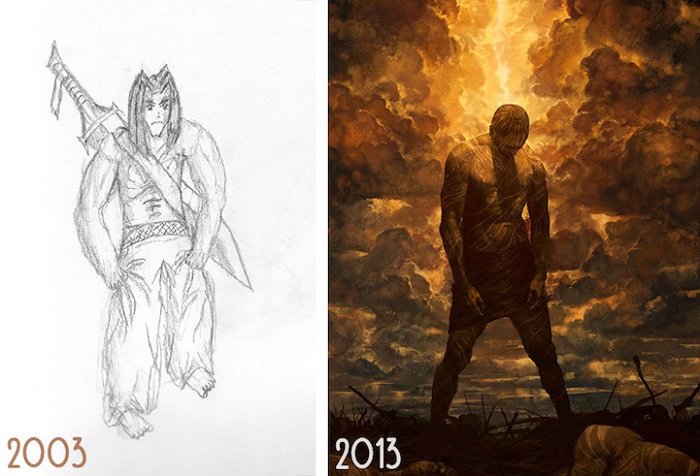 Рисунки пользователя Noah Bradley с разницей в несколько лет.