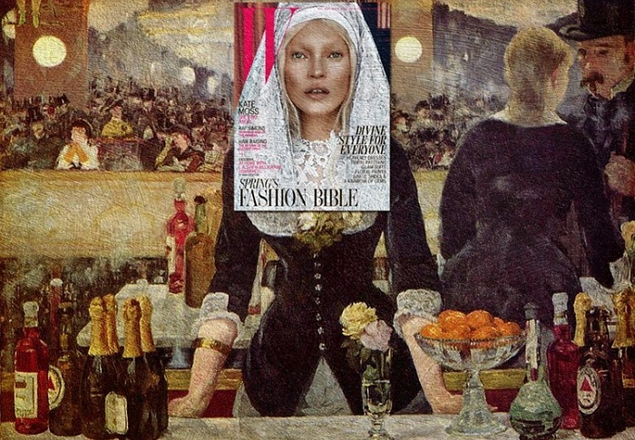 Кейт Мосс (журнал W) + картина «Бар в Фоли-Бержер» Эдуарда Мане.