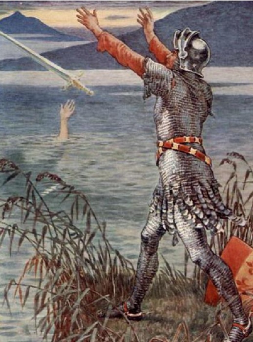 Король Артур выбрасывает меч в озеро. | Фото: fb.ru.
