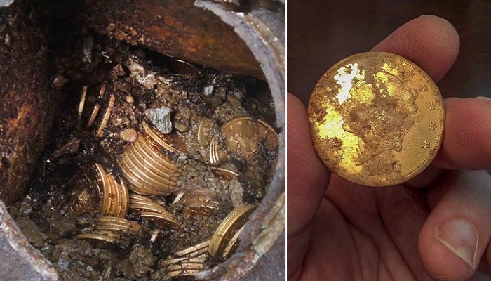 Золотые монеты, найденные во дворе частного дома.