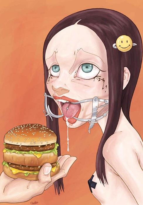 Чтобы заставить девушку съесть гамбургер, нужно впихнуть его силой в рот.