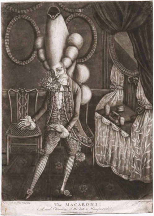 Макарони - ярко одетый англичанин XVIII века. | Фото: gentlemanclub.uol.ua.