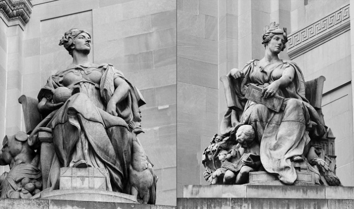 Скульптуры в Нью-Йорке (Мисс Манхэттен и Мисс Бруклин), натурщицей для которых была Одри Мэнсон. | Фото: reganarts.com.