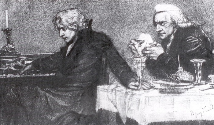 Моцарт и Сальери. М. Врубель. | Фото: opera.odessa.ua.