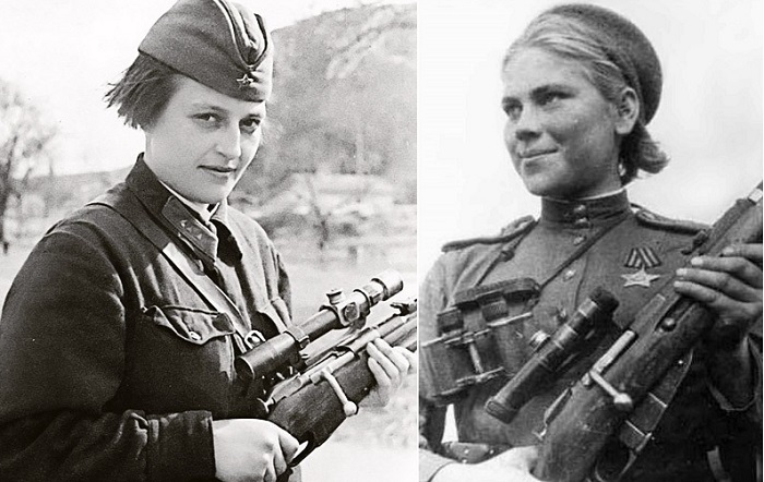 Советские женщины-снайперы Людмила Павличенко и Роза Шанина.