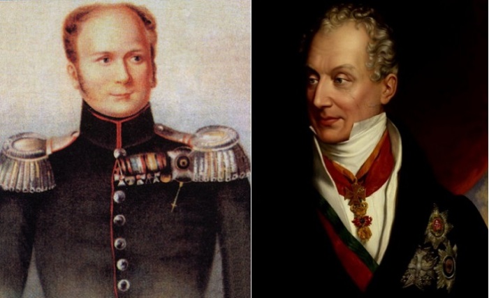 Слева: российский императора Александр I, справа: австрийский канцлер Клеменс фон Меттерних.