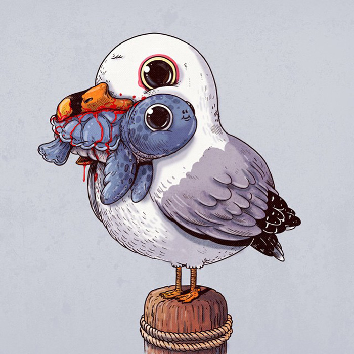 Чайка с черепашкой. Забавные иллюстрации от Алекса Солиса.