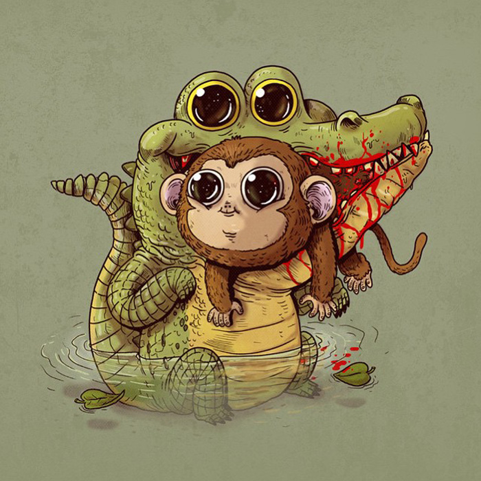 Крокодил с обезьянкой.
