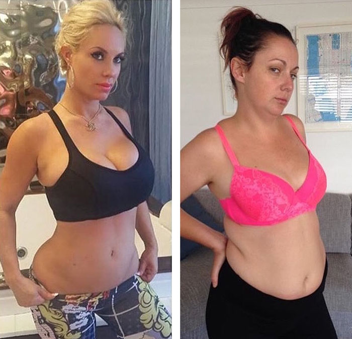 Слева вы видите тело 2 недели спустя после родов. Справа - тело 2 года спустя после родов.  Фото: Celeste Barber.