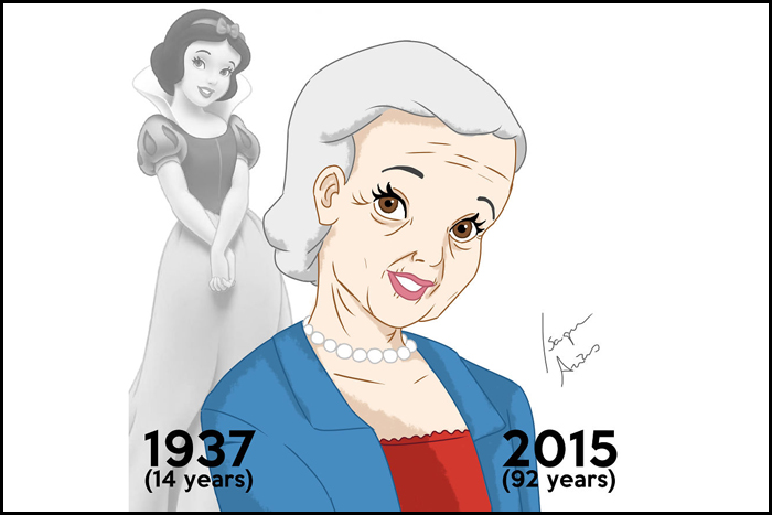 В мультфильме белоснежке было 14 лет. Сейчас ей должно быть 92.