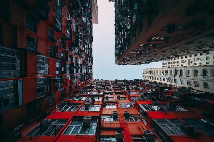 Плотная жилая застройка жилых кварталов Гонконга.