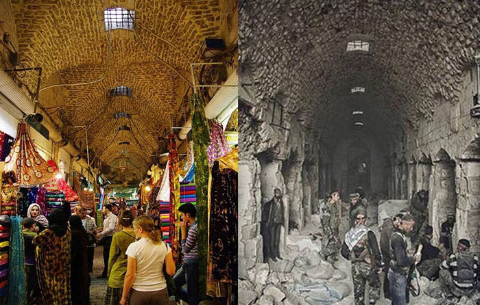 Алеппо до и после начала войны.