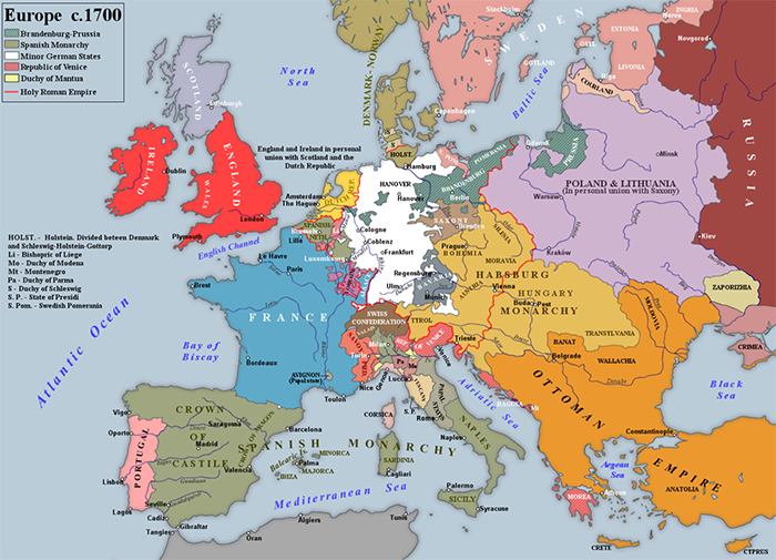 Карта Европы на момент смерти Карла II.