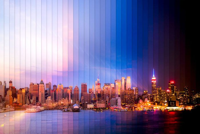 Нью-Йорк: коллаж из 38 фотографий, снятых с разницей в 2 часа 3 минуты.