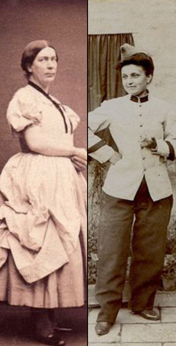 Мужчина и женщина в XIX веке в одежде противоположного гендера.