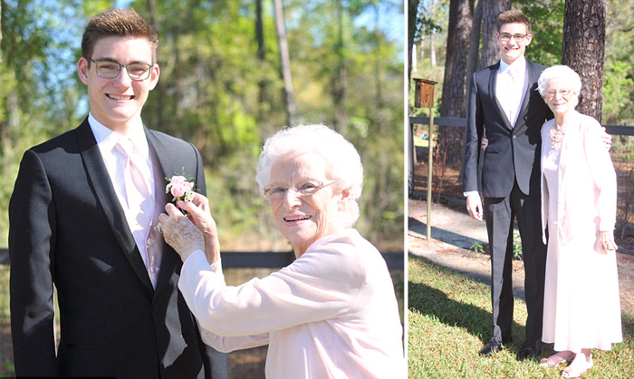Внук взял свою бабушку в качестве пары на свой выпускной.