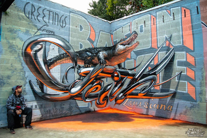 Odeith и его объемные граффити на плоских стенах.