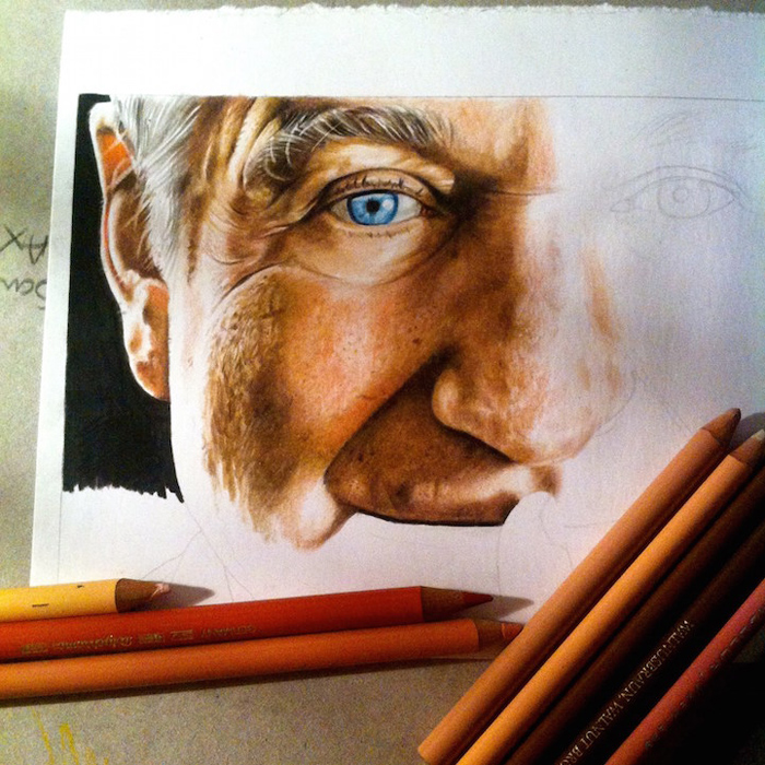 Портрет Робина Уильямса в процессе создания.