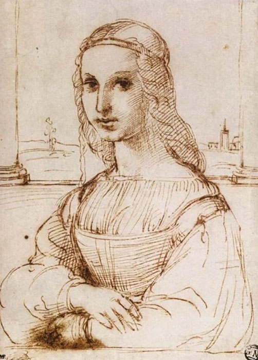 Рисунок Рафаэля по мотивам портрета Моны Лизы.