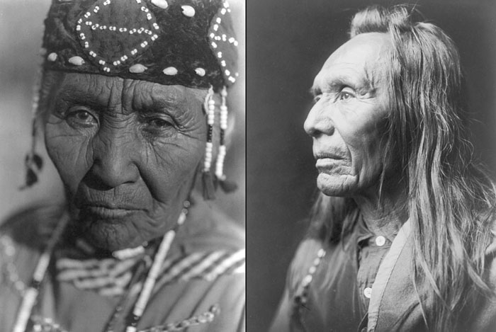 Слева: жена Модока Генри из племени Кламат, 30 июня 1923. Справа: Три Орла, племя Нес Персе, 1910.