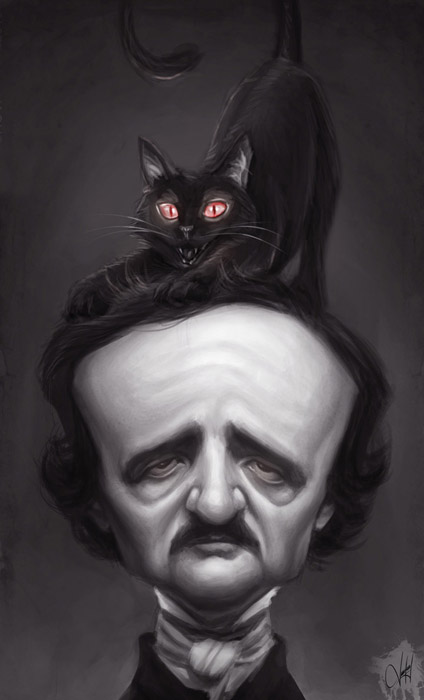 Эдгар Аллан По и черный кот  - иллюстрация Панчо Васкеса.