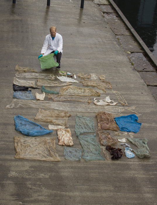 Пластиковые пакеты, обнаруженные в кишках кита, умершего около берегов Норвегии. Фото: Christoph Noever.