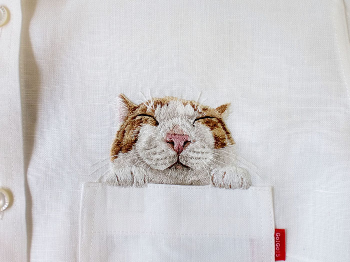 Выглядывающий из кармана кот.  Автор: Hiroko Kubota.