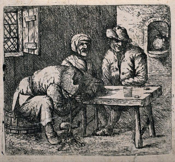 Три крестьянина в баре, одного из которых рвет. 1784 год.