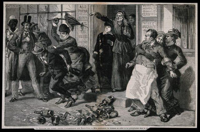 Женщины выгоняют пьяниц из бара. 1875 г.