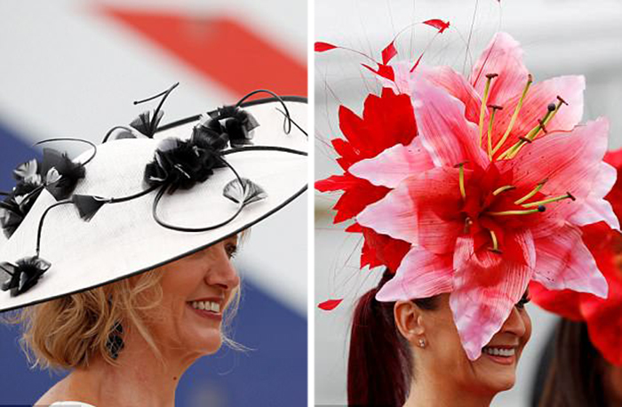 Монохромная шляпка или яркий акцент? Оба тренда были в почете в этом году на скачках в Аскоте. 