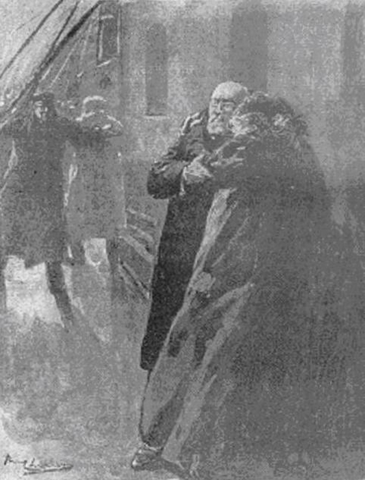 Рисунок Пола Тириата, опубликованный в французской газете 20 апреля 1912, изображает последние минуты Иды и Исидора Штраус.