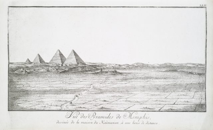 Эскиз Нордена 1700-х годов, изображающий 4 пирамиды в Гизе.