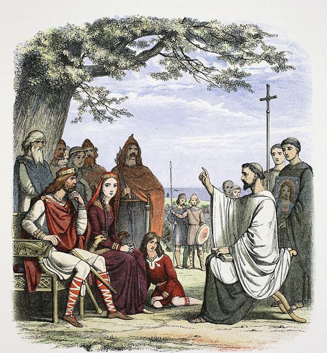 Святой Августин благословляет первых христианских правителей Нортумбрии.