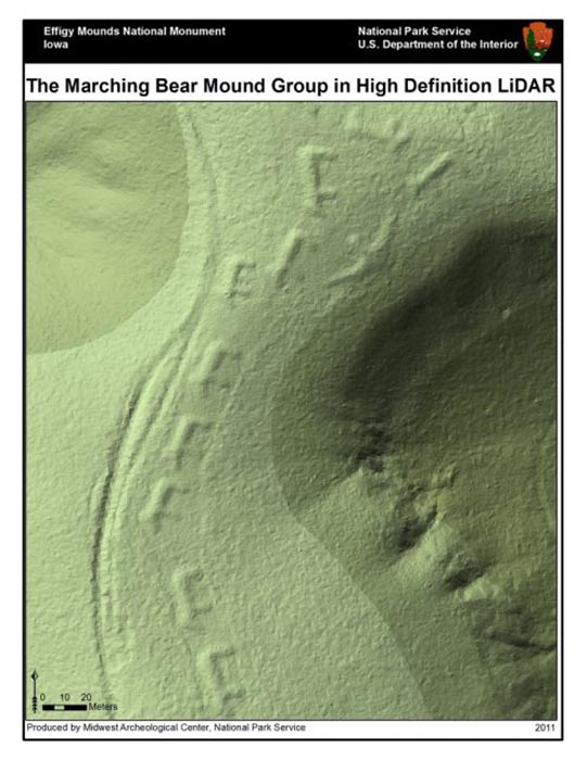 Снимок группы археологов, Национальный памятник Effigy Mounds, полученный с помощью LIDAR.